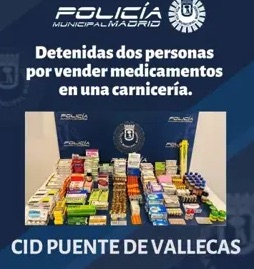 Detenido un matrimonio por vender 3.872 medicamentos ilegales en una carnicería de Puente de Vallecas