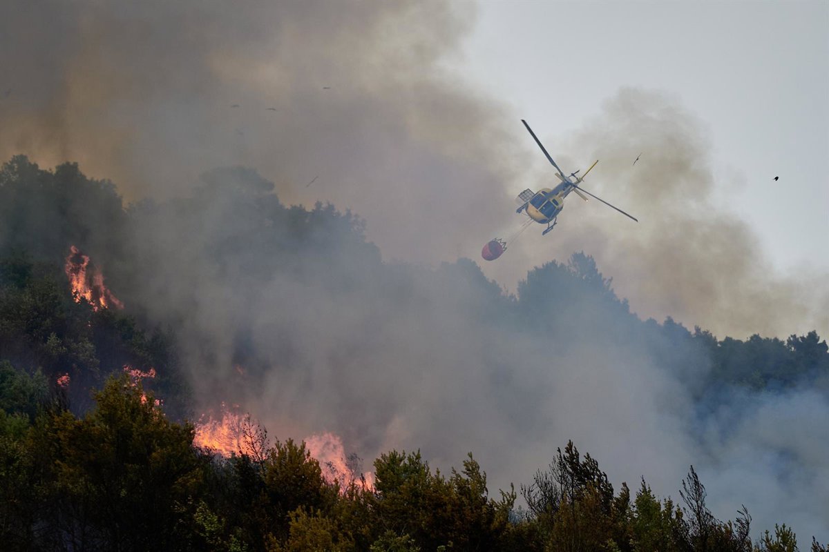 Incendio forestal en Ezcabarte: el viento dificulta las labores de extinción
