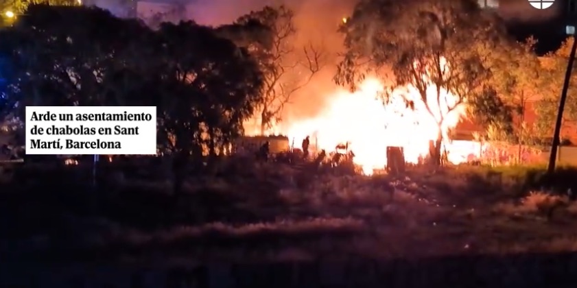 Dos heridos en incendio de asentamiento chabolista cerca de La Sagrera, en Sant Martí (Barcelona)