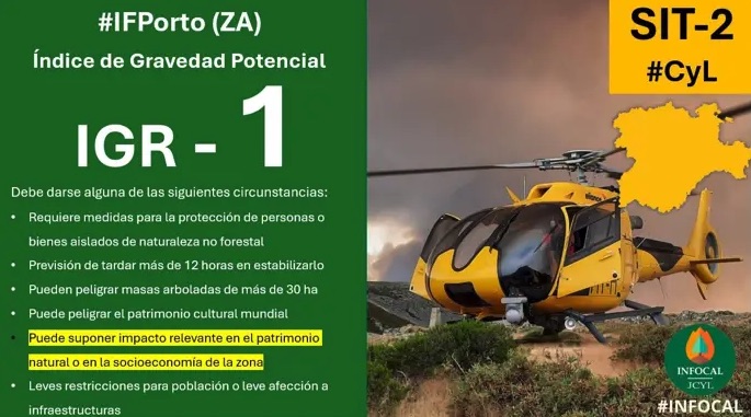 Elevan a nivel 1 de gravedad el incendio forestal de Porto (Zamora) por su impacto en el patrimonio natural